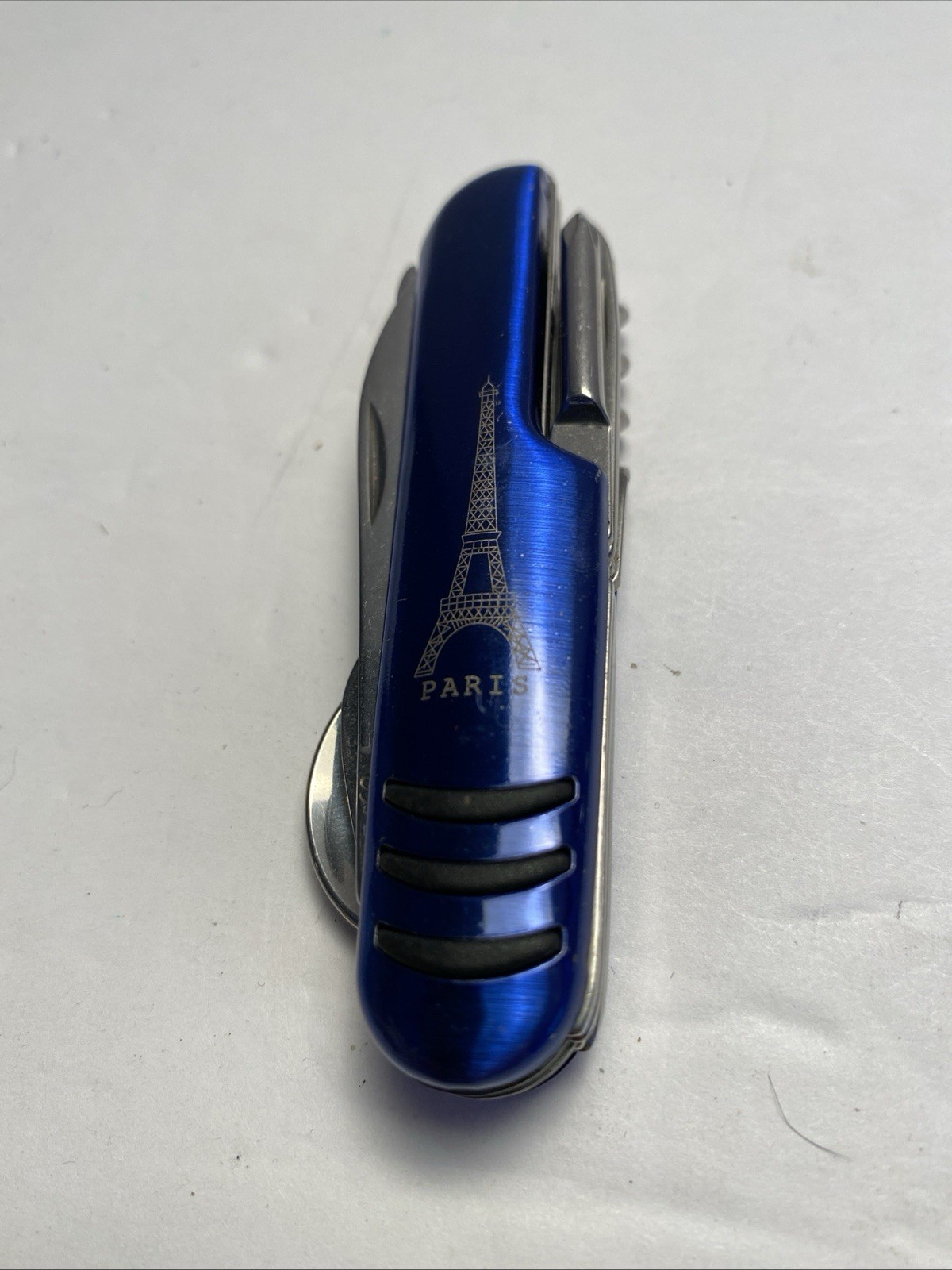 Eiffel Tower Paris Multi Tool SAK Blue Plastic Handle Spoon Fork Knife Corkscrew