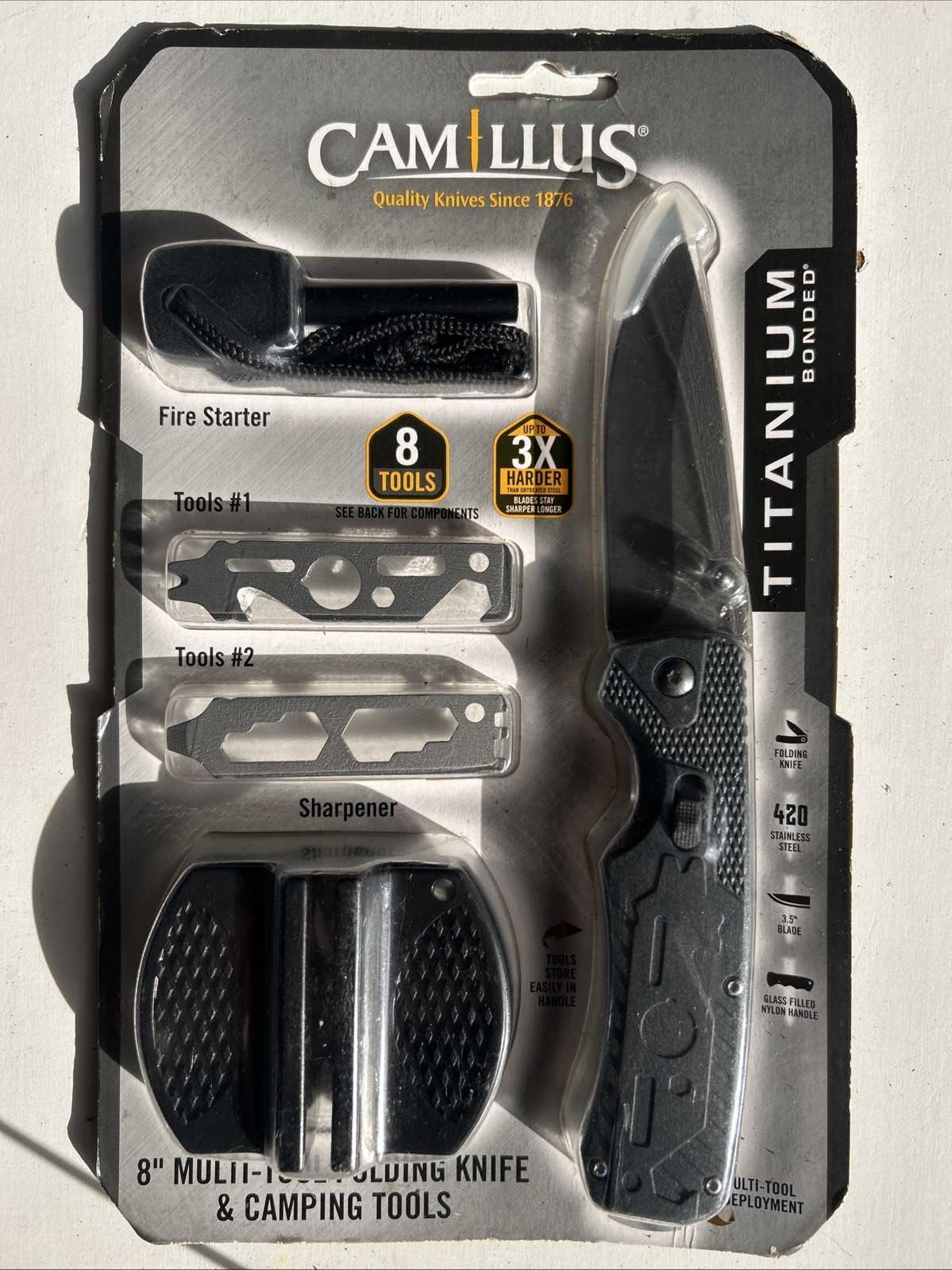 New Camillus Titanium Bonded Knife Camping Survival 8 Piece Tool Multi Set