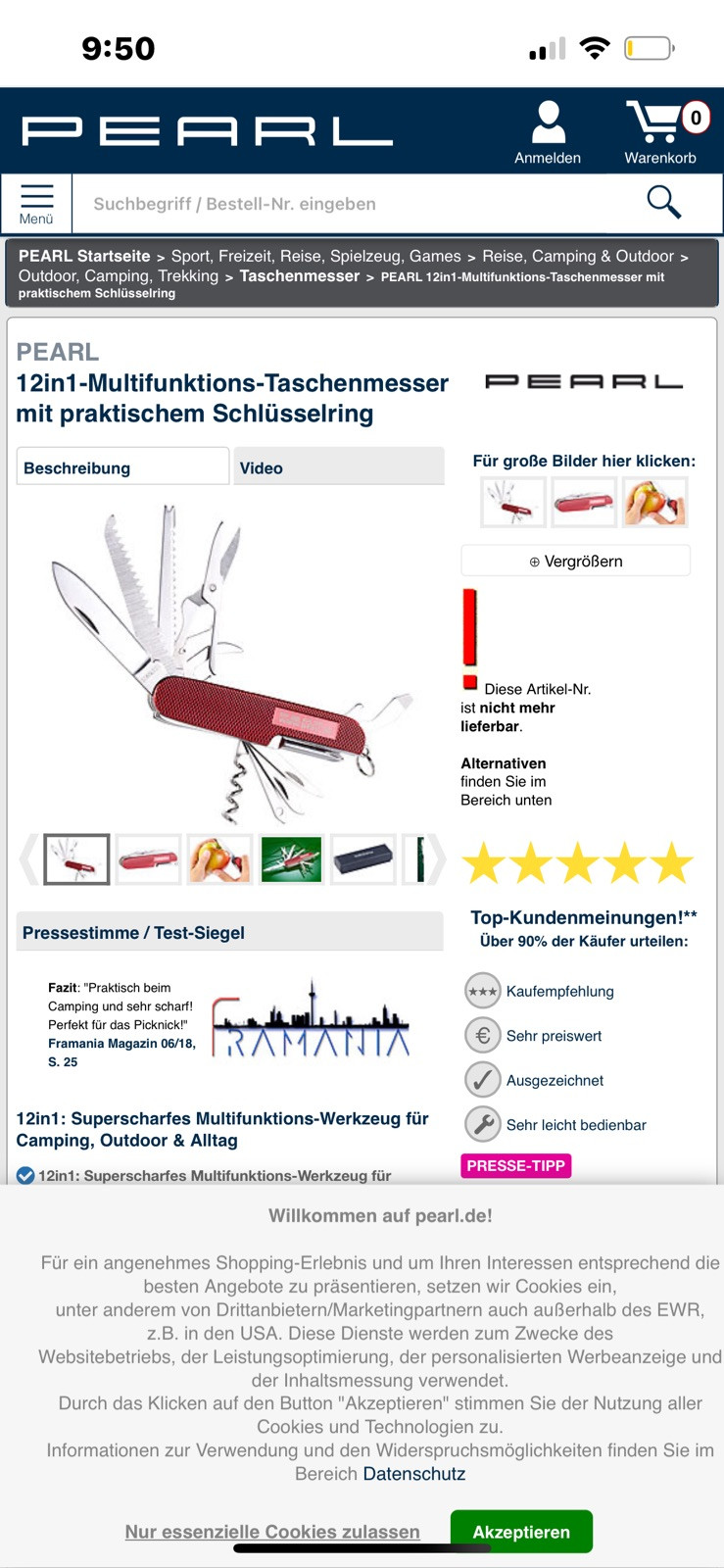 PEARL German 12-in-1 Multifunction Stainless Steel Pocket Knife,Red easy to see!