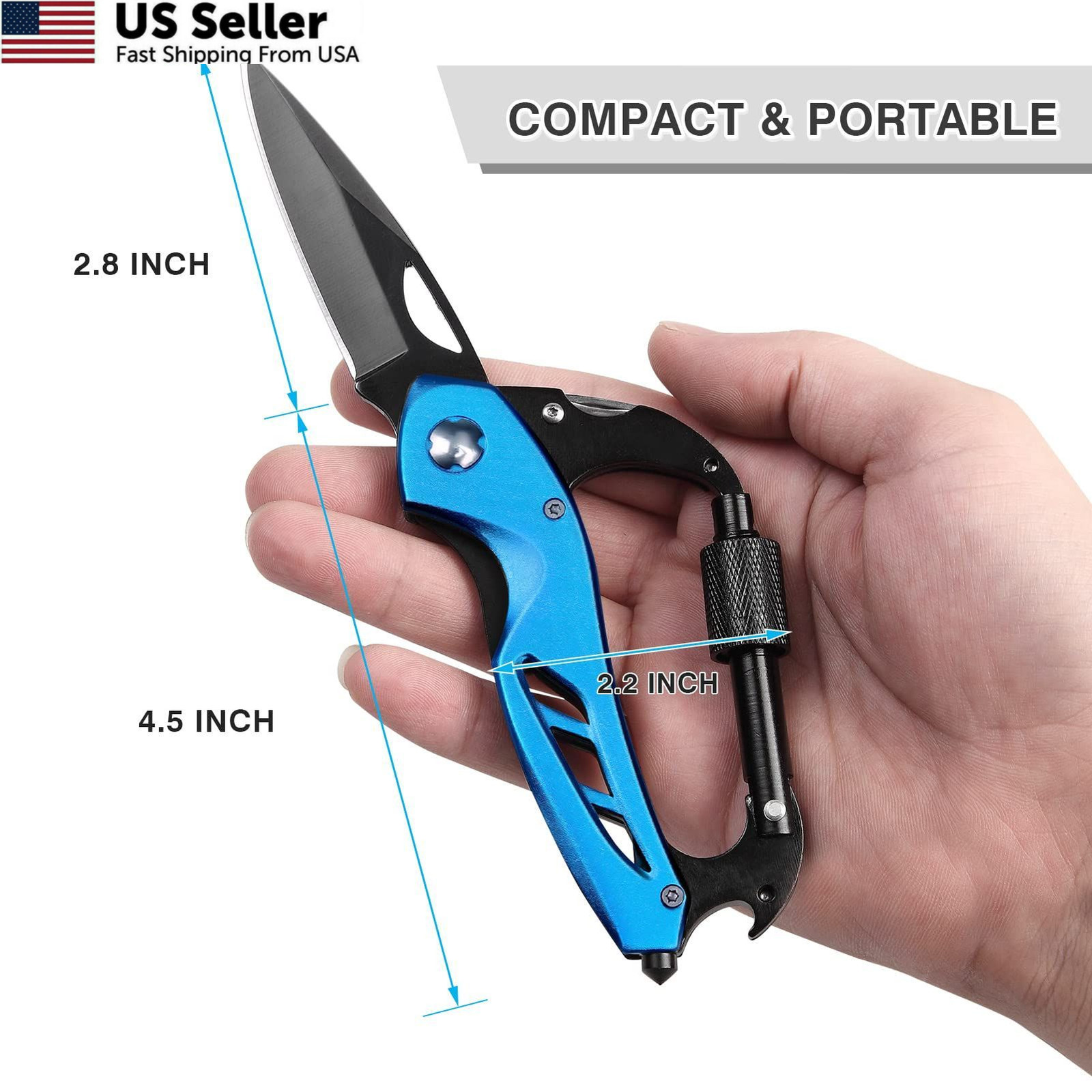 FUNBRO EDC Multitool Carabiner with Knife, Bottle Opener, Window Breaker Blue