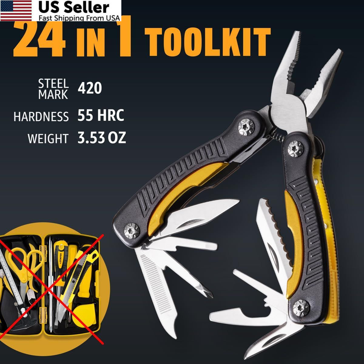 Mini Multitool Knife 12 in 1 Small Pocket Multi Tool with 1. Yellow/Black