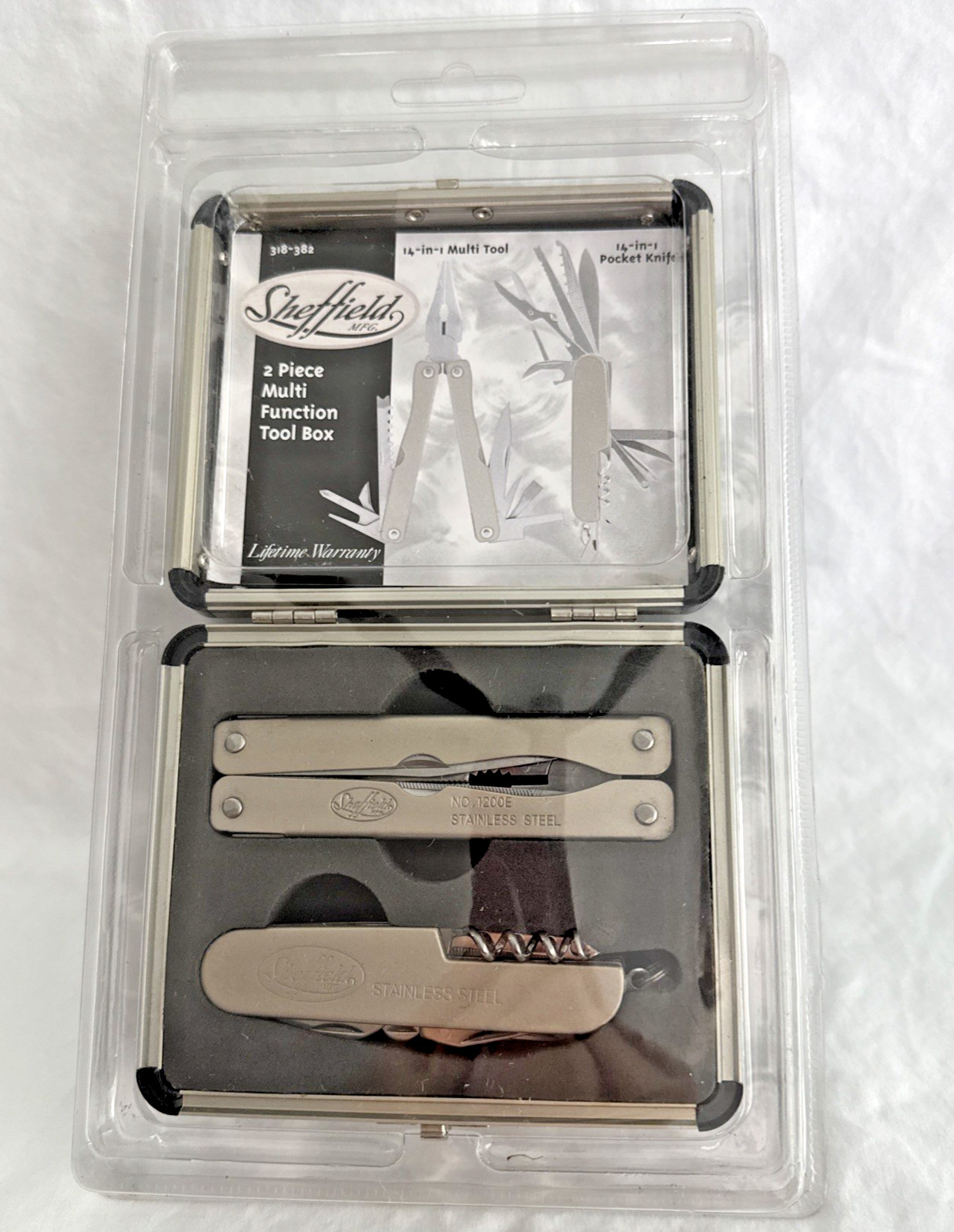Mint SHEFFIELD 2 PIECE MULTI FUNCTION TOOL BOX 318-382 POCKET KNIFE TOOL