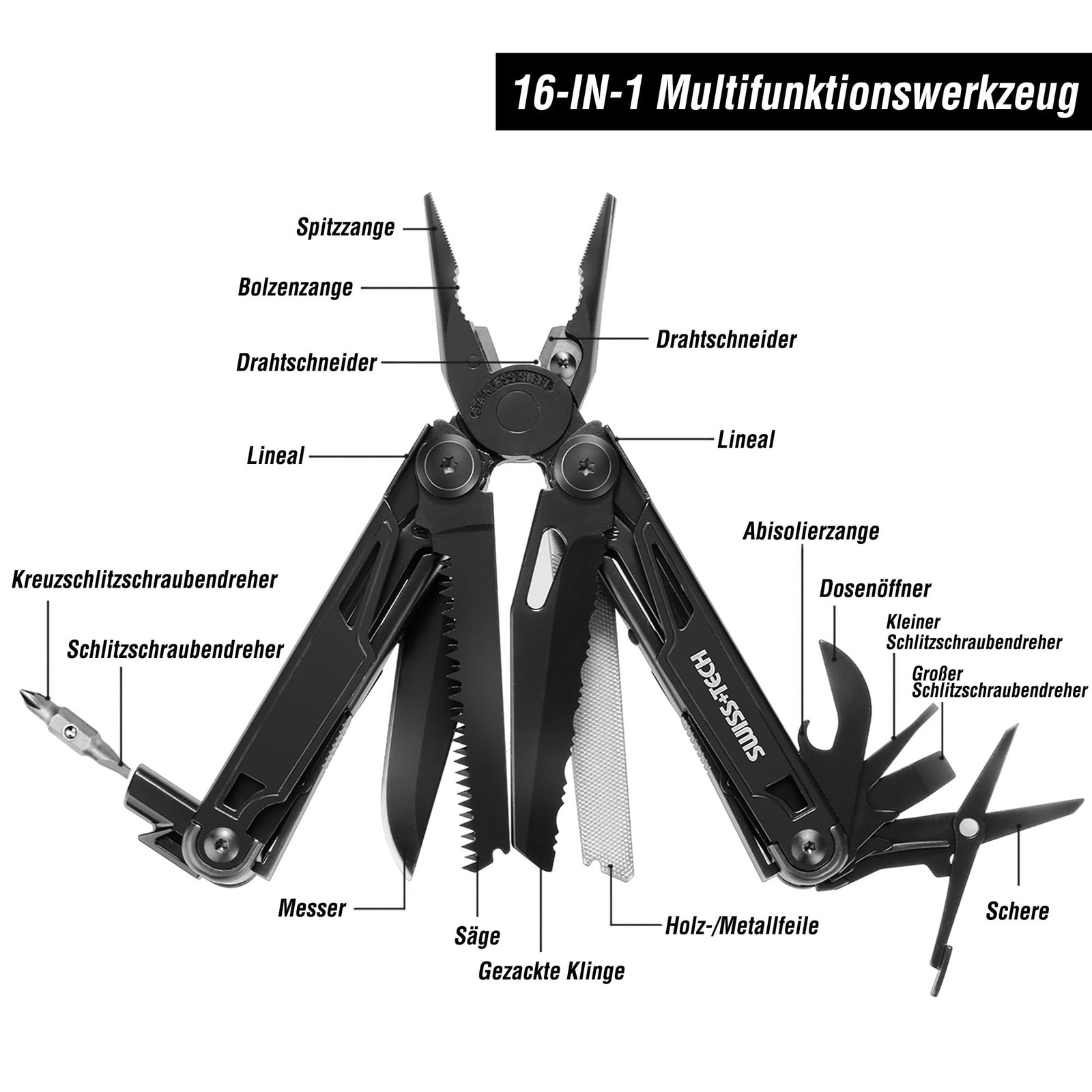 Multi Function Pliers 16in1, Folding Multi Tool Tool Multifunctional Pliers,…
