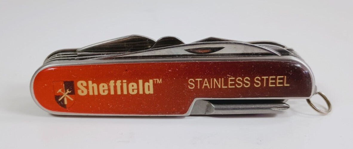 Sheffield Multi-Tool Pocket Knife with Steel Key Chain Loop.