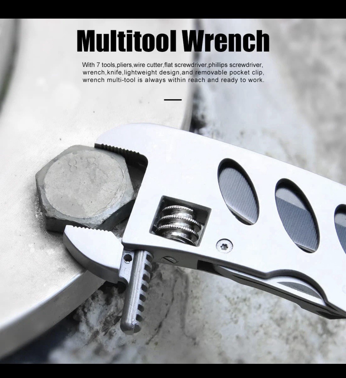 Multitool Wrench With 7 Tools/Pliers/Wire Cutter/Flat Screwdriver/Phillips Sc