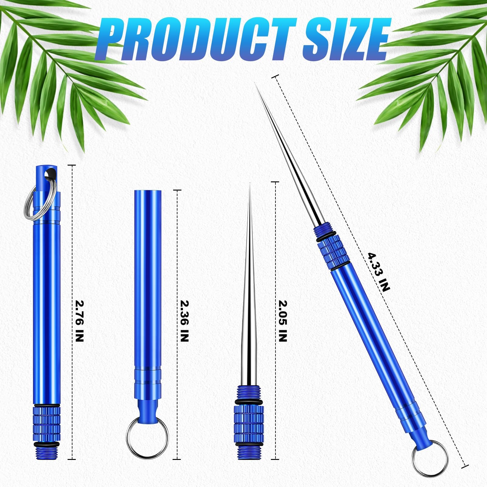 Metal Titanium Toothpicks, 8Pcs Blue Reusable Keychain Telescopic Toothpick with