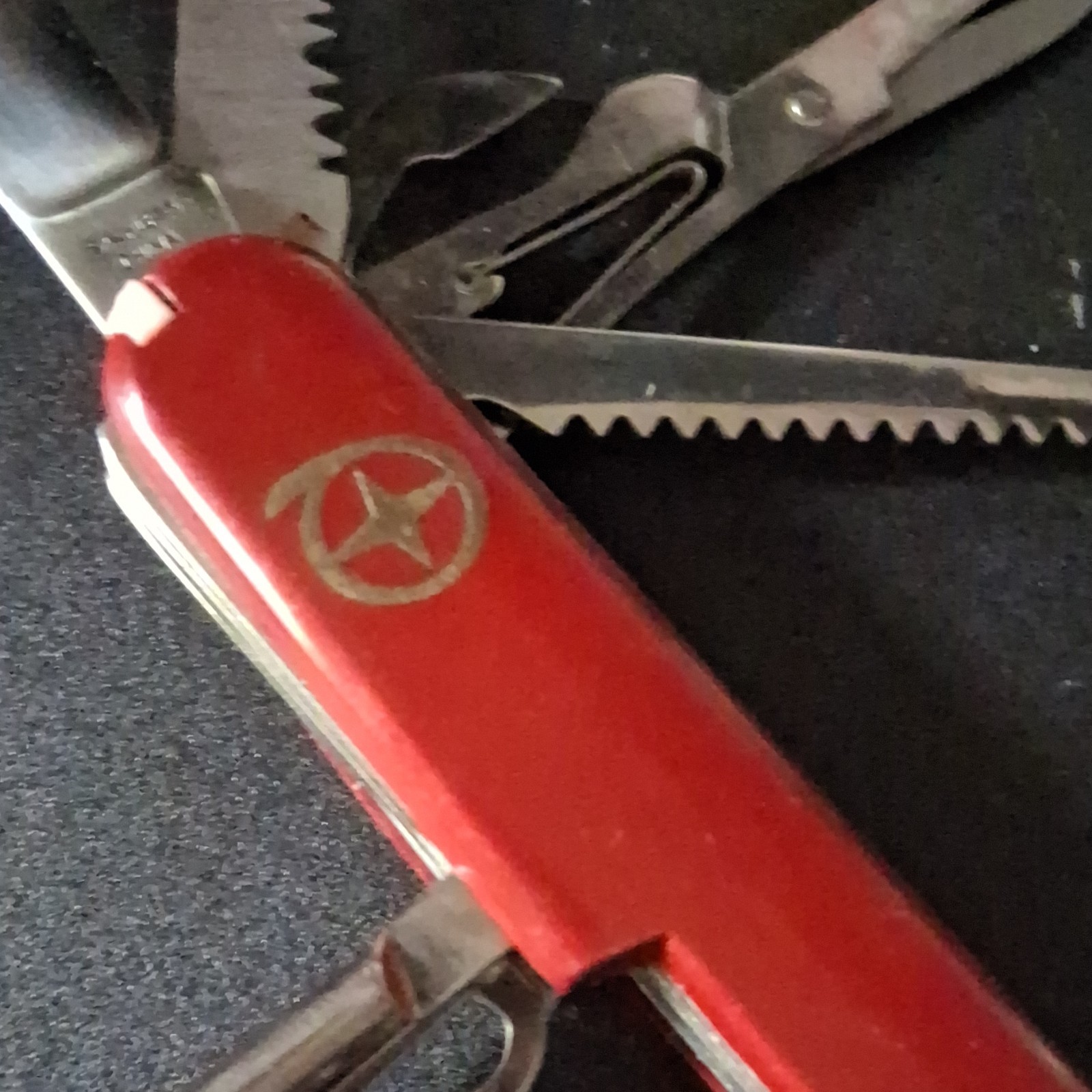 Red Stainless Steel Multi-Tool Knife, Saw, Scissors, Corkscrew, Opener