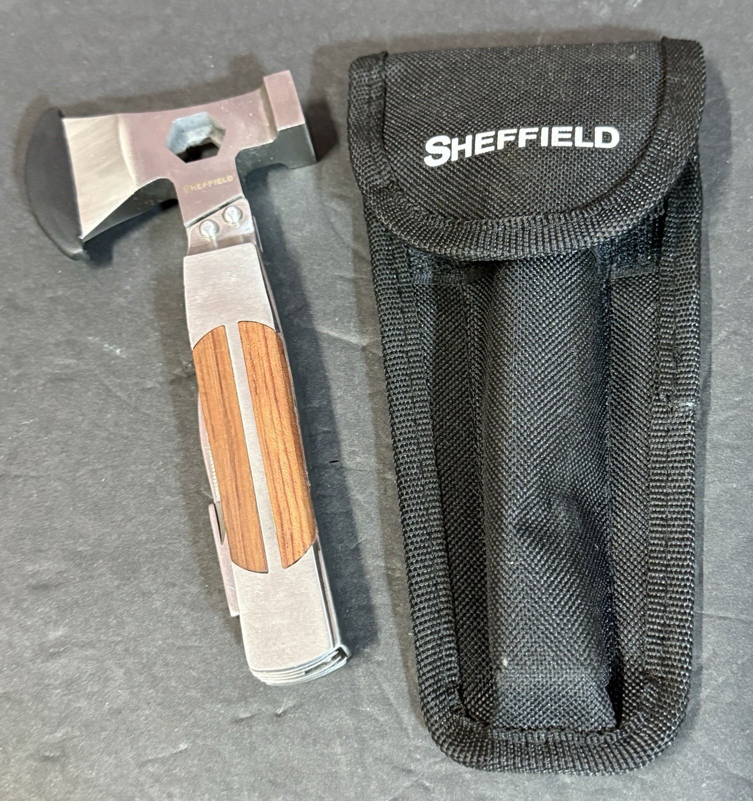 Sheffield Axe Multi-Tool 12-in-1 Camping Knives & Tools Stainless Steel W/ Pouch