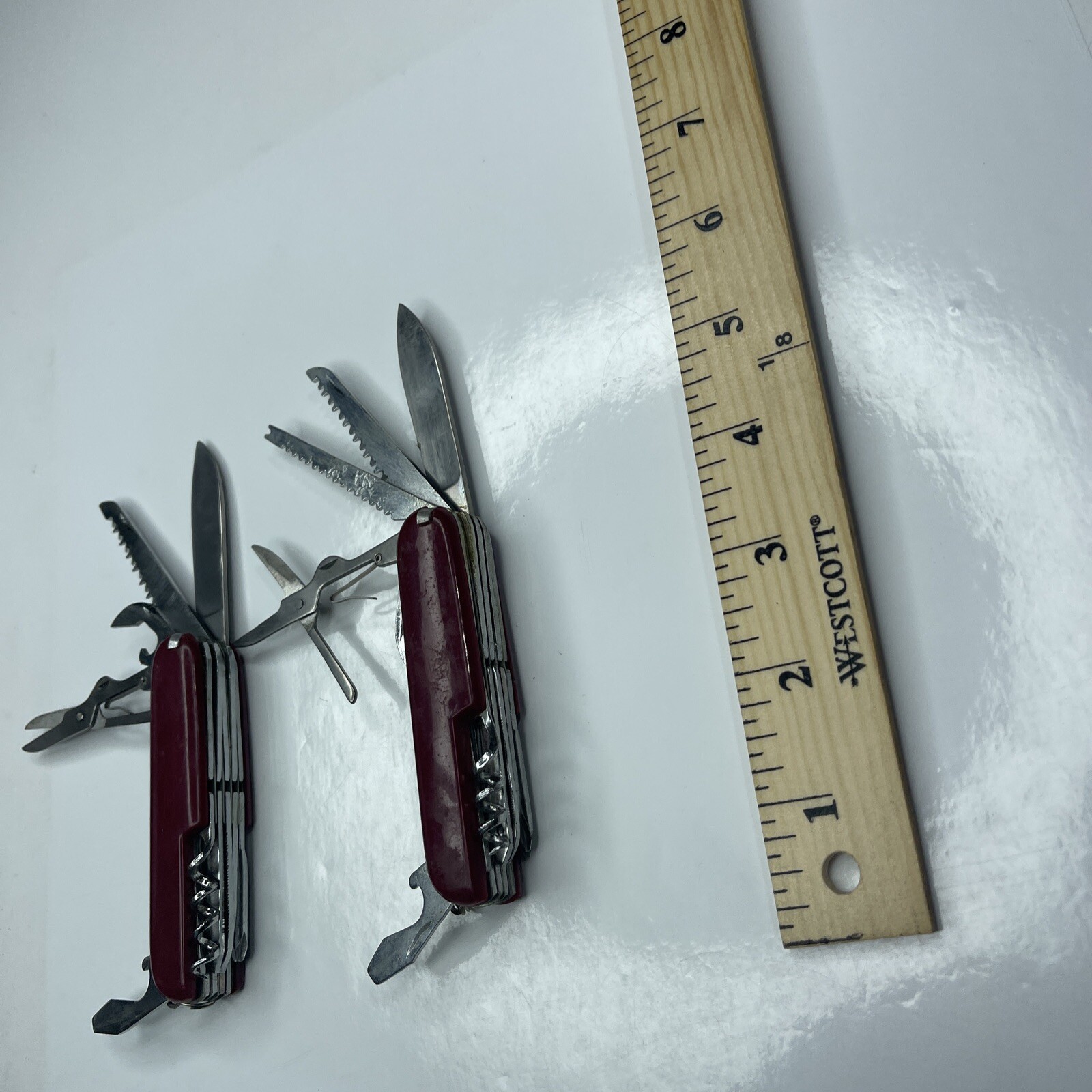 A3 Lot 2 Red Burgundy Army Fold Utility Pocket Knife Stainless Camp Hunt Repairs