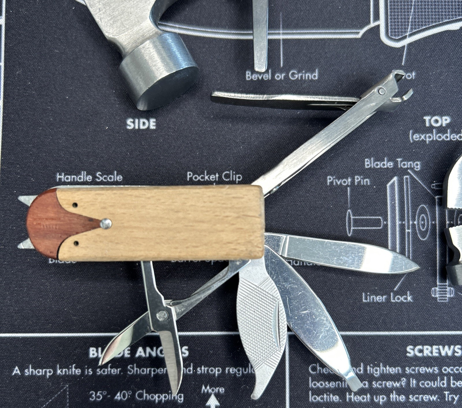 Lot of 3 Wood Handle Hammer Folding Compact Multi Tools Knife Saw & More VGUC