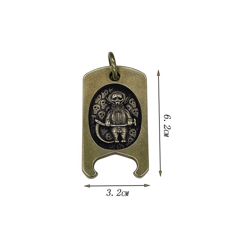 Retro Brass Skull Personality Penant Card Keychain Fashion Necklace Opener EDC