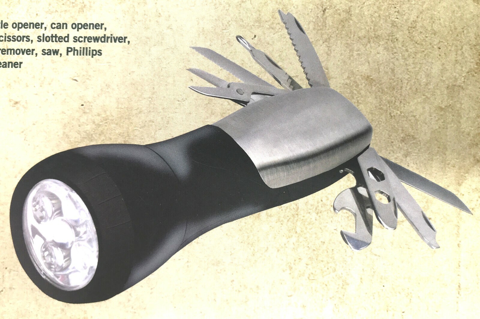 New Outdoor Life 13-Multi Tool / LED Flashlight Stainless Steel Handle