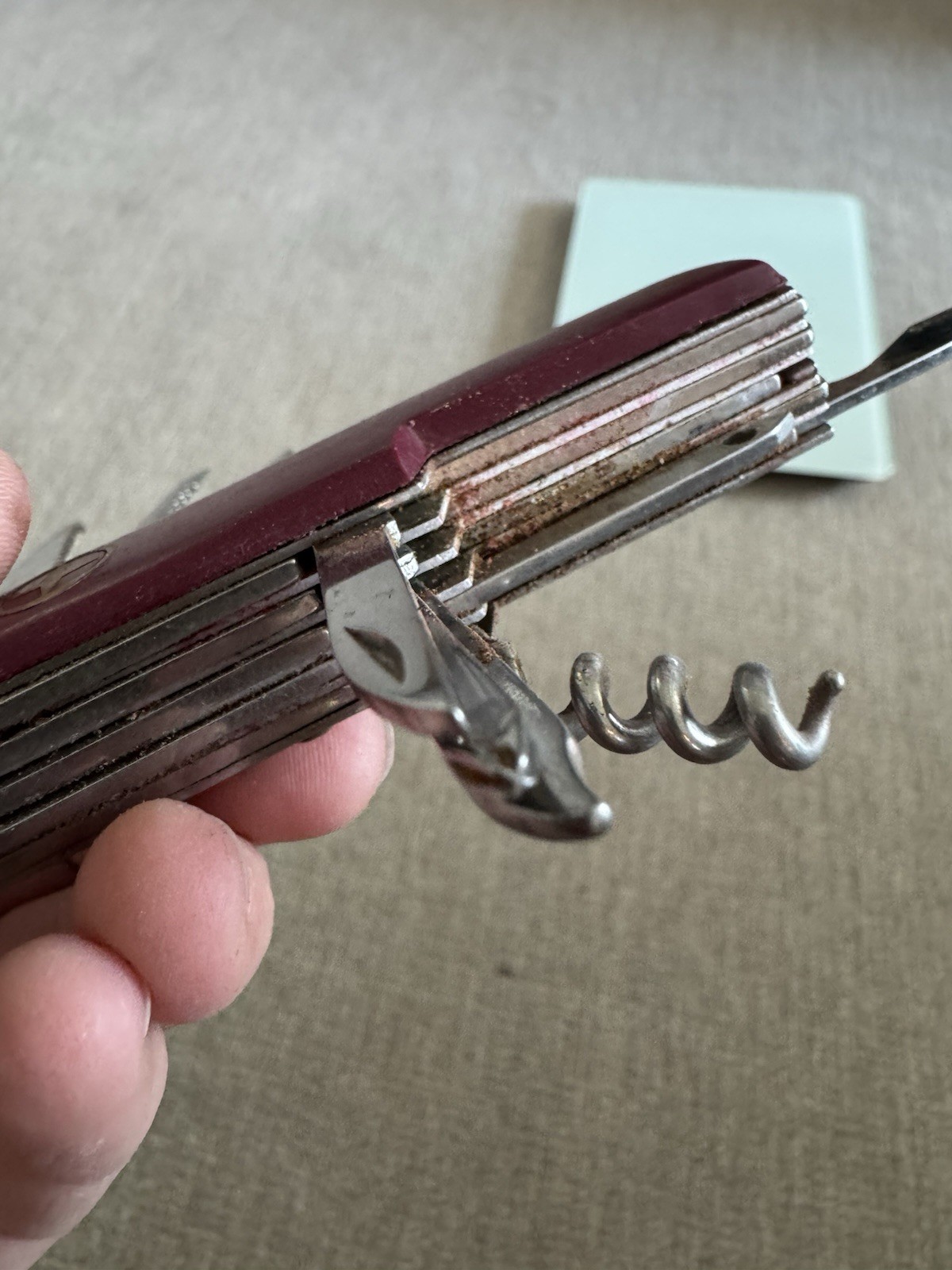 Red Folding Multi-Tool Knife 2in Straight Edge, Scissors Corkscrew Opener
