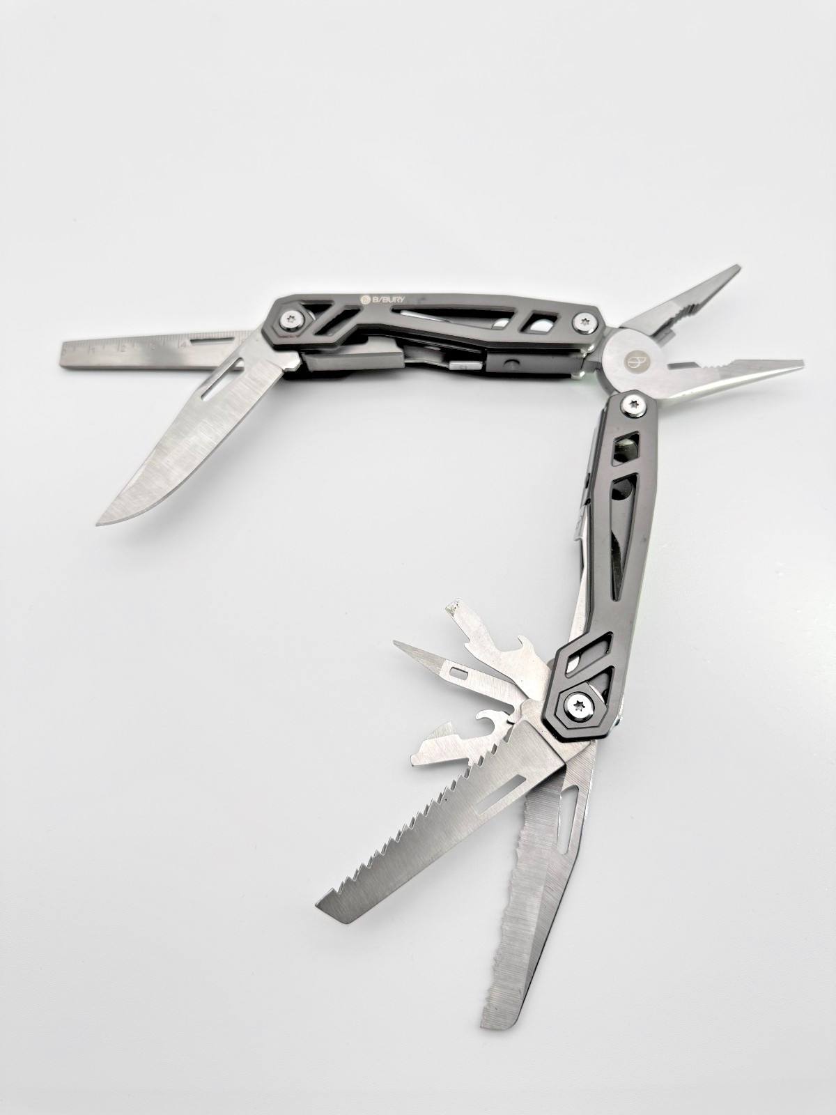 B/BURY Stainless Steel Multi Tool Pliers Knife Saw Screwdrivers EDC Tool