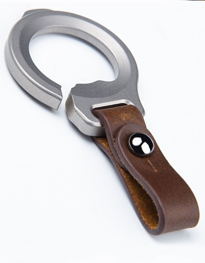 Titanium Alloy + Leather Keychain Car Key Bag Portable EDC Opener Crowbar Cutter