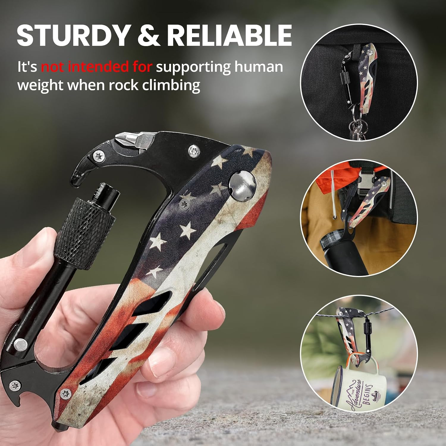Multitool Carabiner Knife Tools for Men, Cool Gadgets Survival Gear with Folding