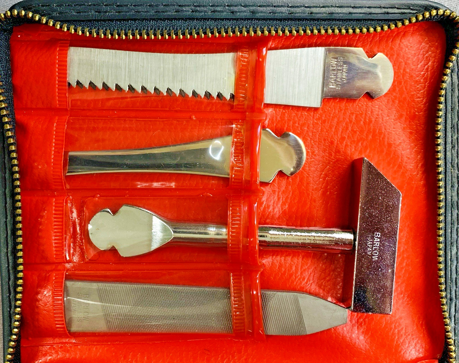 Vintage Barlow Tool Kit w/Zippered Case – Handle & 9 Tools Japan Made.