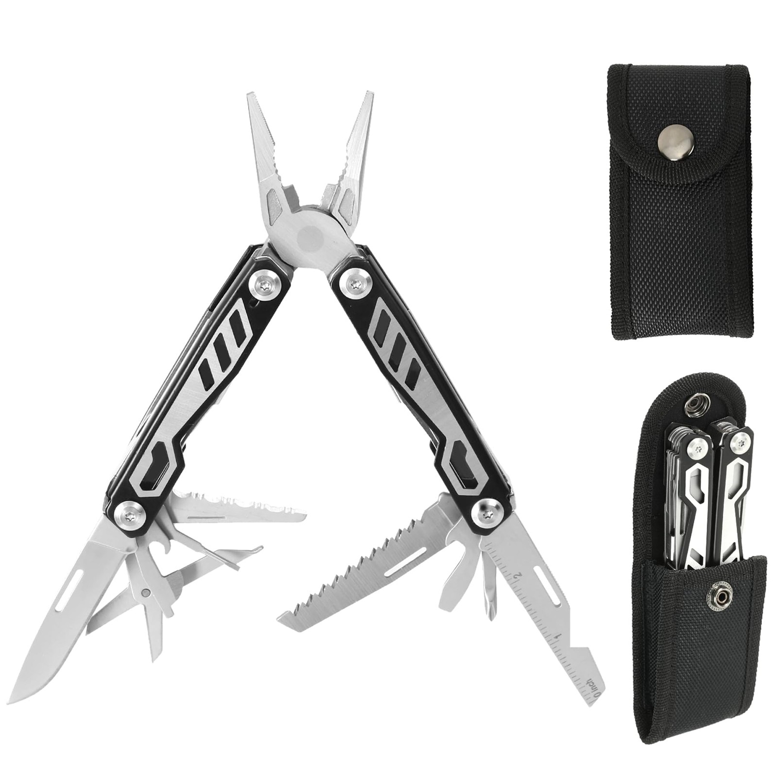 16-in-1 Compact Multitool, Full-Size, Multi Tool for DIY, High-Grip Black Han…