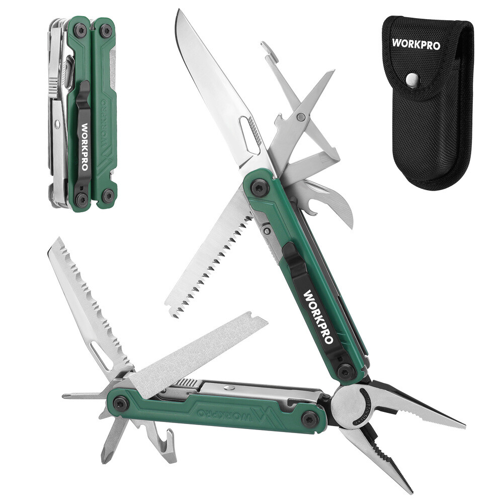 WORKPRO 18-in-1 Multi Tool Plier Stainless Steel Multitool Pocket Knife w/2 Lock