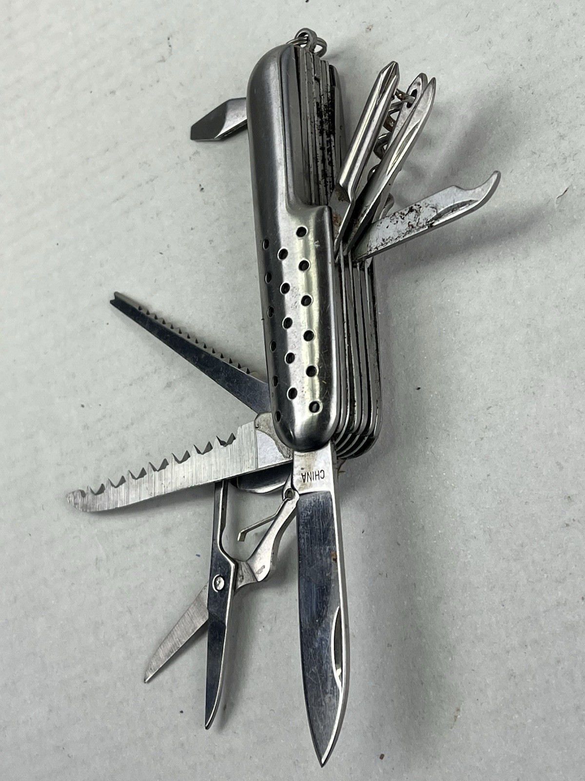 Multi Tool Scissors Cork Screw File Folding Knife & More G
