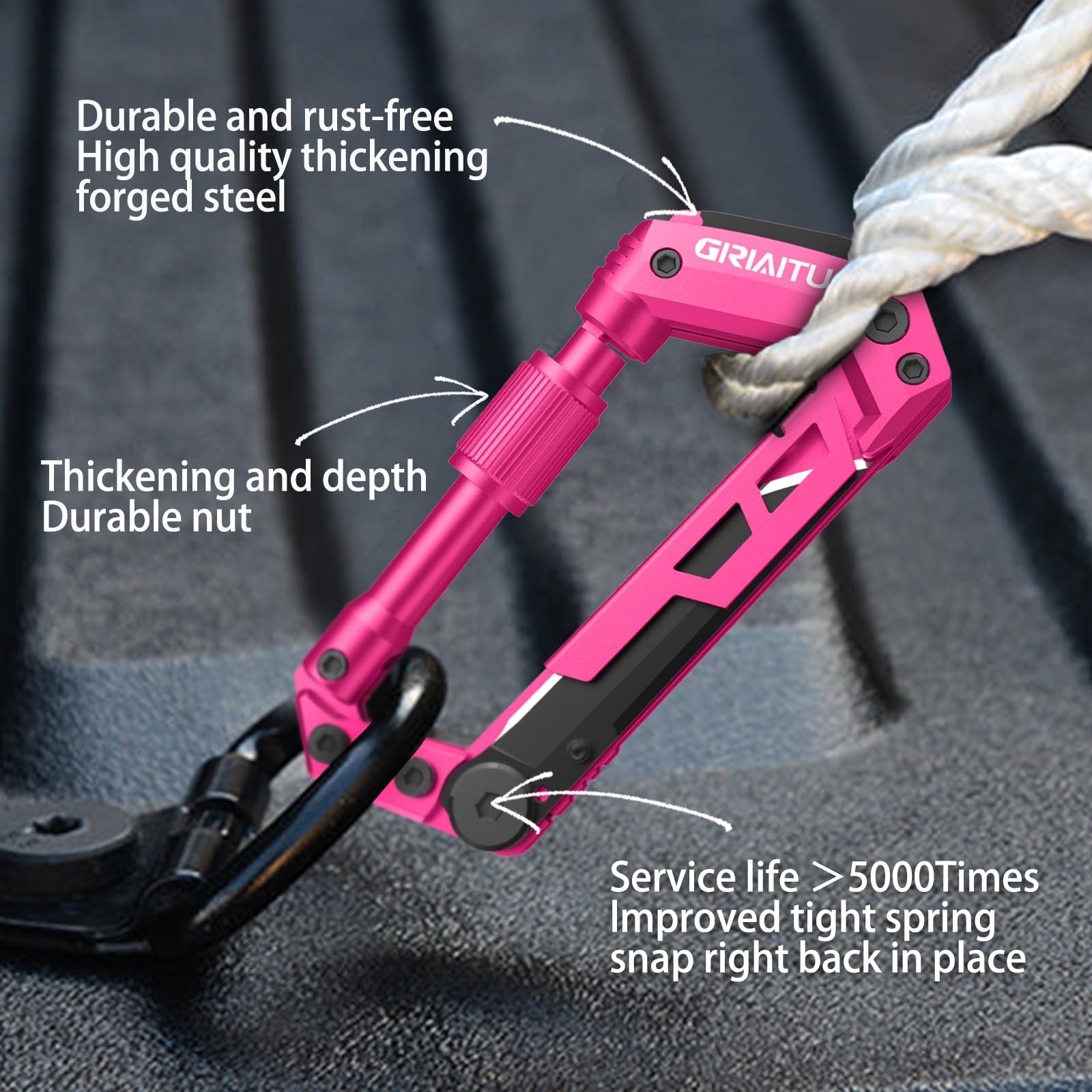 Multitool Carabiner with Pocket Knives, EDC Carabiners, Folding Serrated Pink