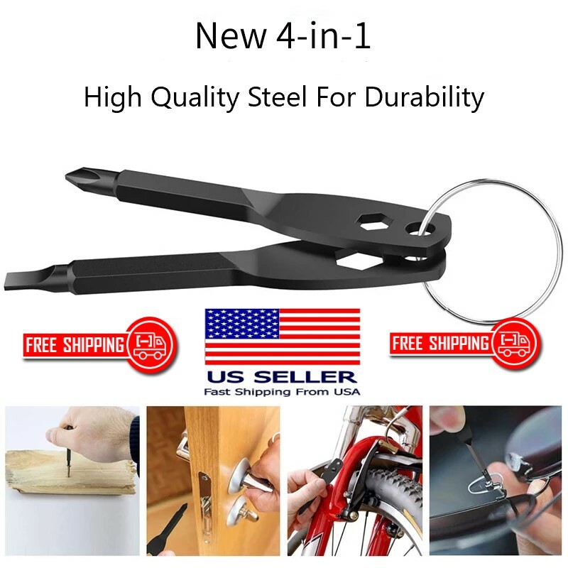 4 In 1 Screwdriver Keychain Set EDC Pocket Tool Hex Nut Wrench Key Ring
