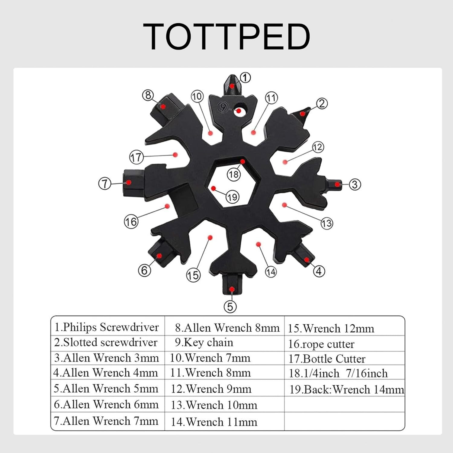 18-In-1 Snowflake Multi Tool, Stainless Steel Pocket Tool with Bottle Opener, Fl