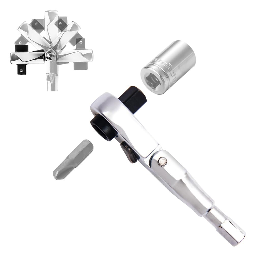 Flex Head Ratchet Wrench,2 in 1 Mini Hex Bits Adapters for Socket & Bit Drive…