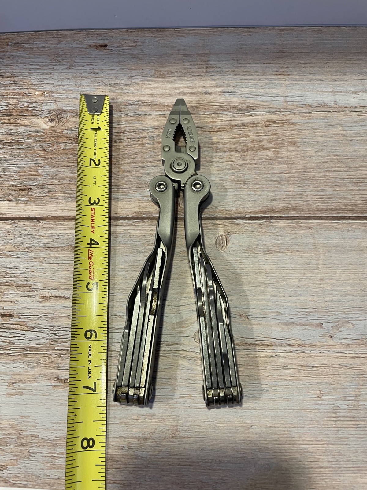 Vintage Schrade Tough Tool ST1 Multi-Tool Pliers Knife w Leather Sheath Nice!