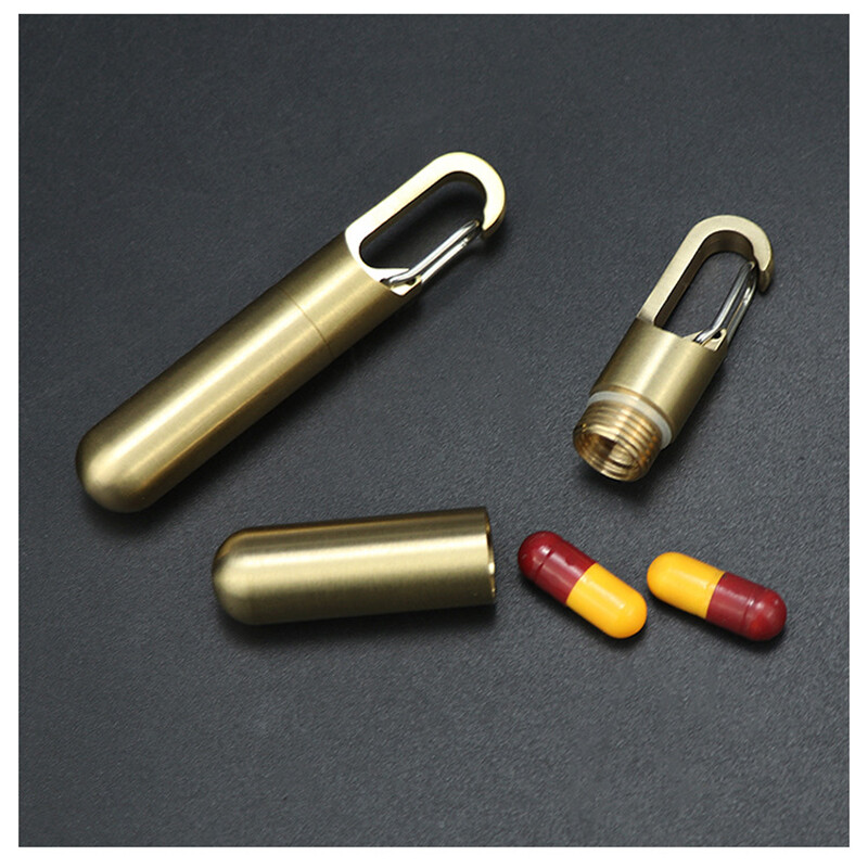 Brass Keychain Survival Waterproof Box Integrated Medicine Pill Box EDC Tool Box