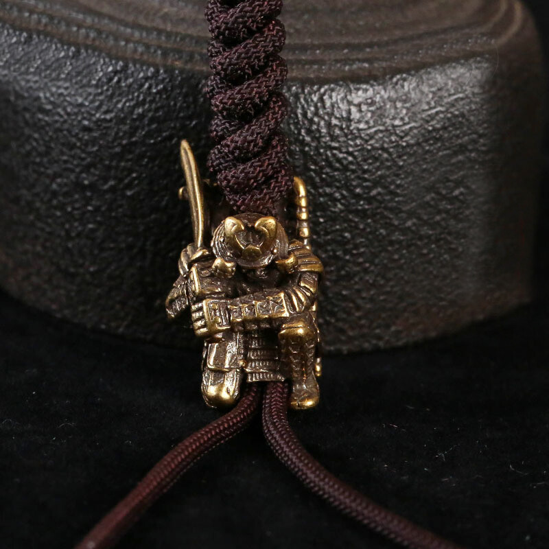 1PC DIY Tools EDC Armored Samurai Pendant Brass Knife Beads Lanyard Key Pendants