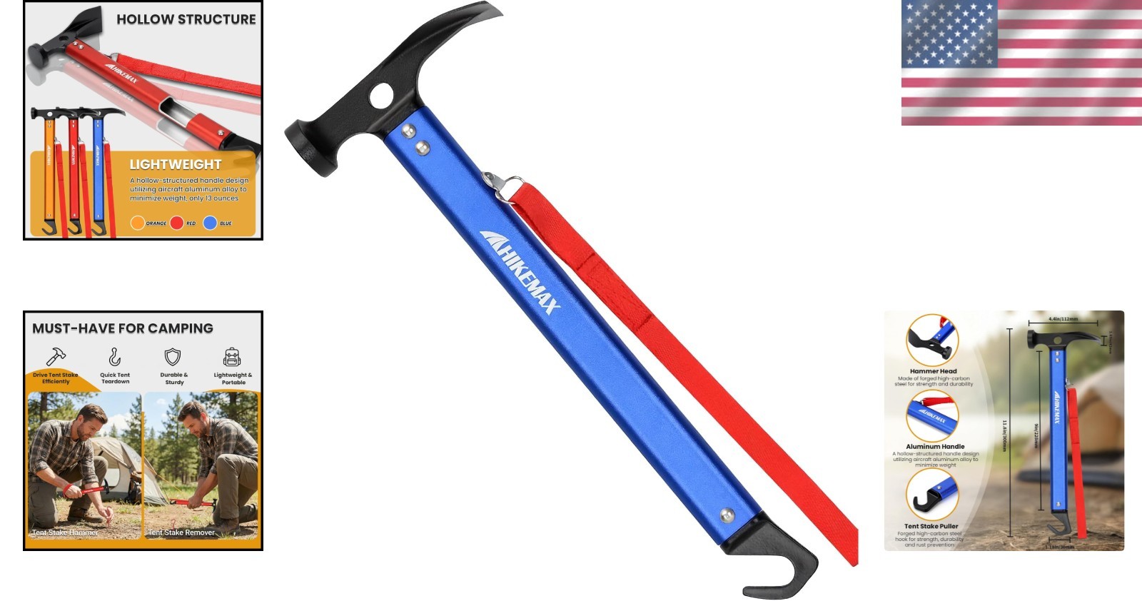 Multi-Functional Camping Hammer – Aluminum Handle & 43mm Digging Spade Included