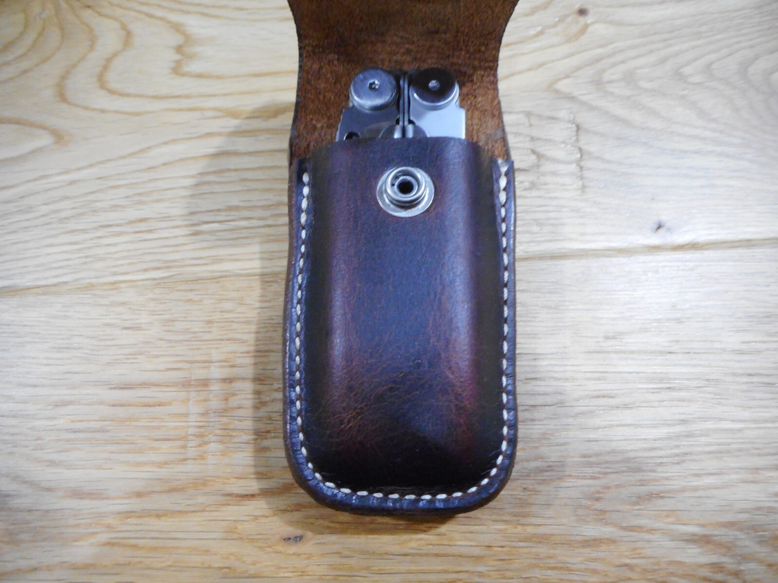 Leatherman Wave dark oil Crazy Horse leather sheath. Tooled flap. Sheath only.
