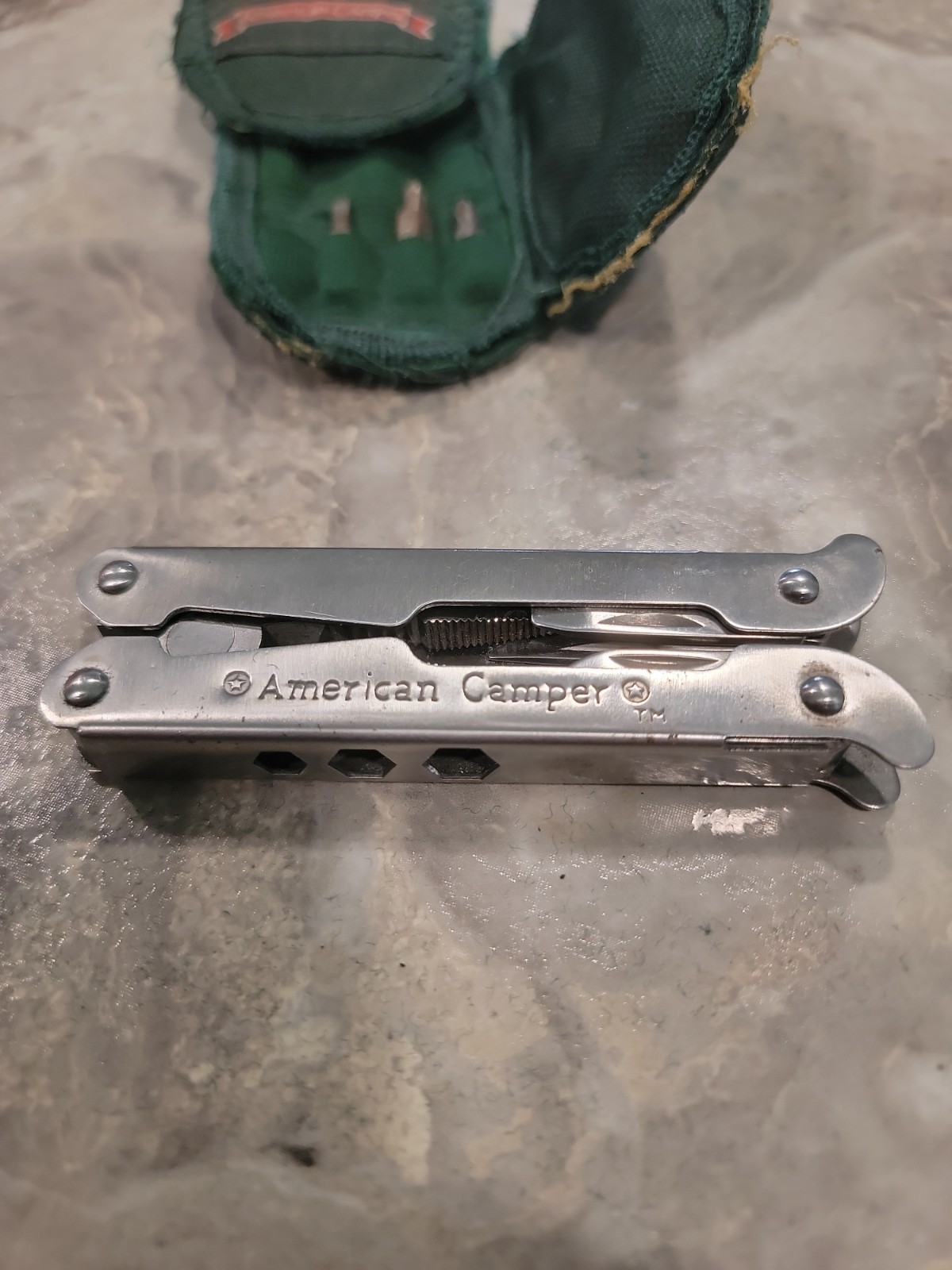 Vintage American Camper Stainless Steel Multi Tool W/ Nylon Case & Bits Pat Pend