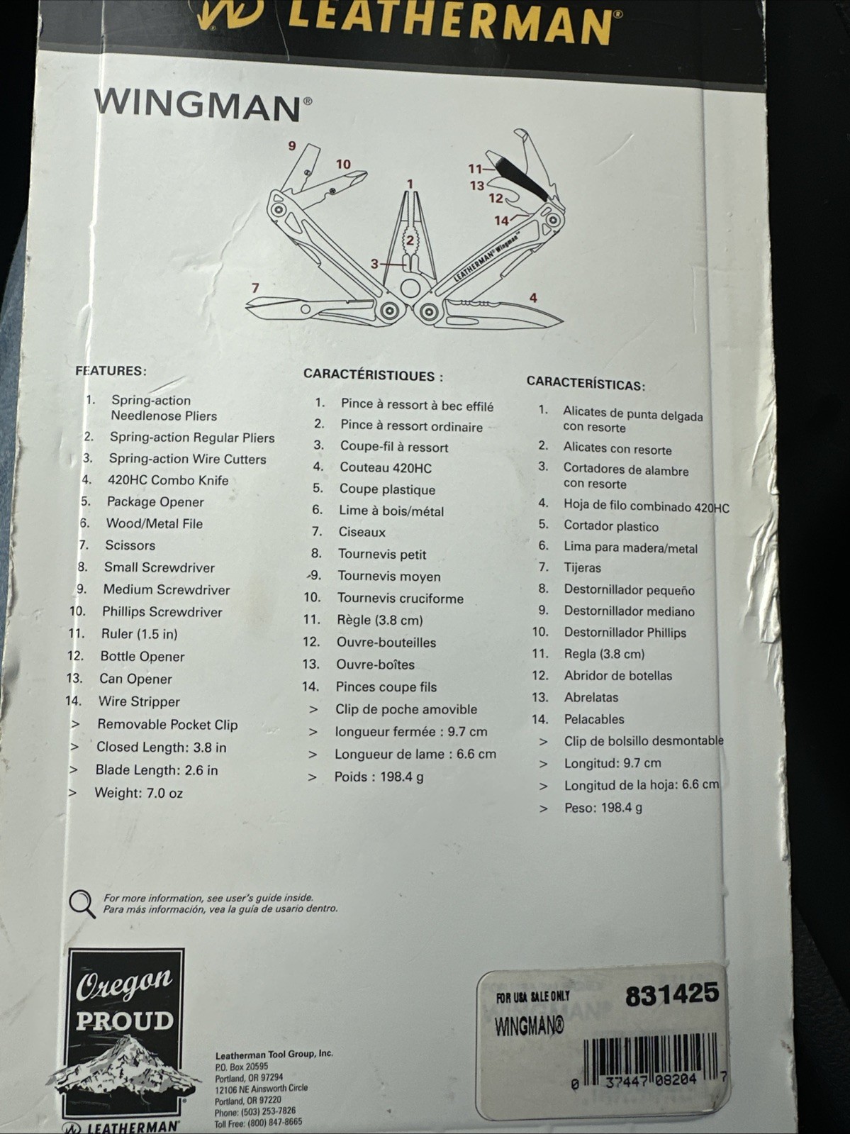 Leatherman Wingman 14 Tools Multi-Tool – Stainless Steel New