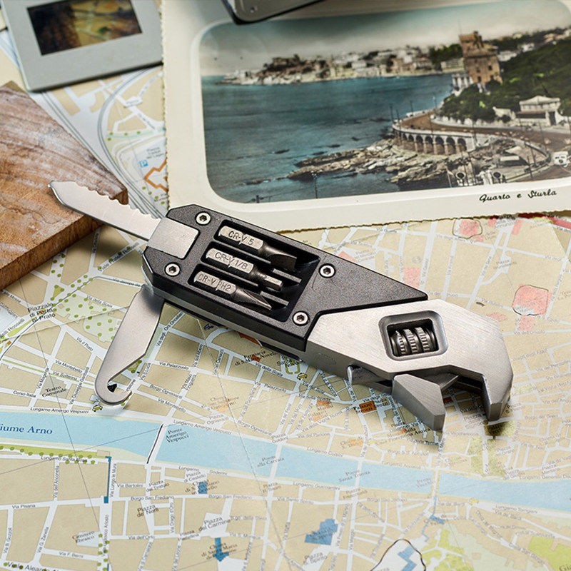 Swiss+Tech Panda 7-in-1 Mini Folding Wrench EDC Pocket Multi Tool Keychain