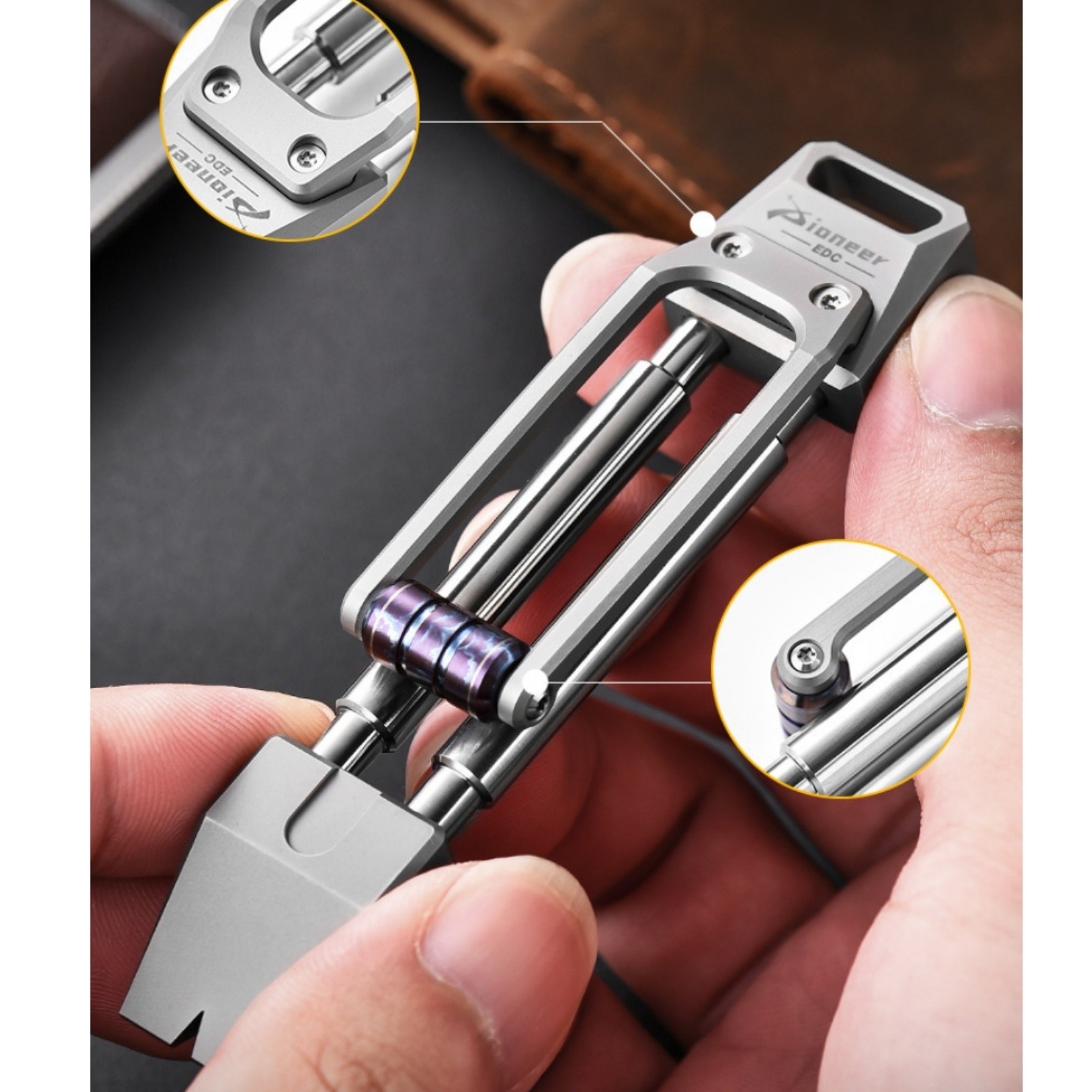 Titanium Alloy EDC Multi-Tool Pry Bar Bottle Opener with Sliding Roller Durable