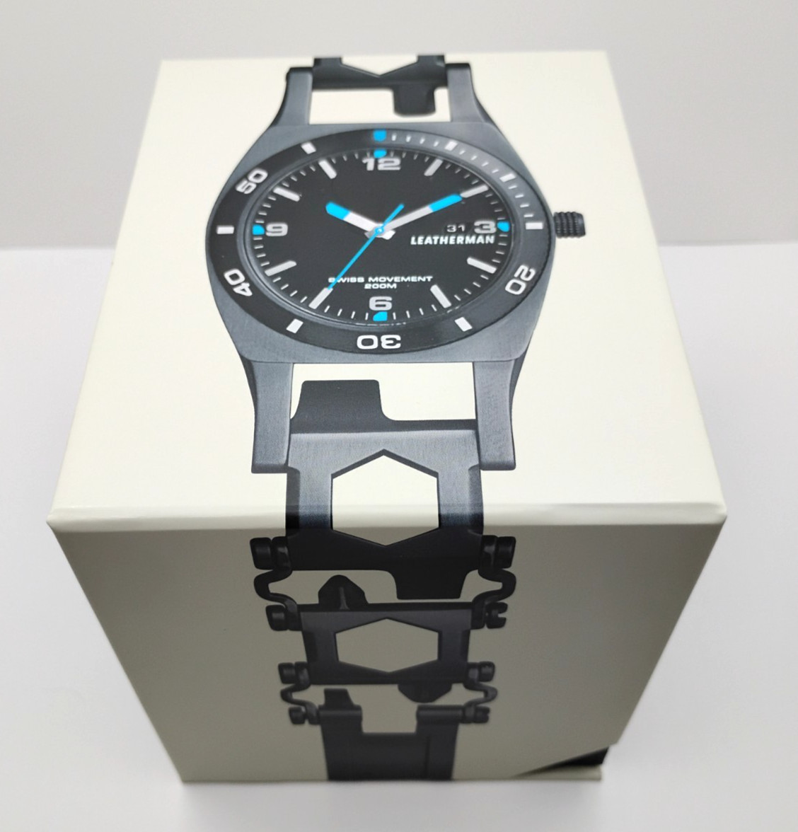 NEW Genuine Leatherman Tread Tempo LT Black & Silver Stainless Steel Swiss Watch