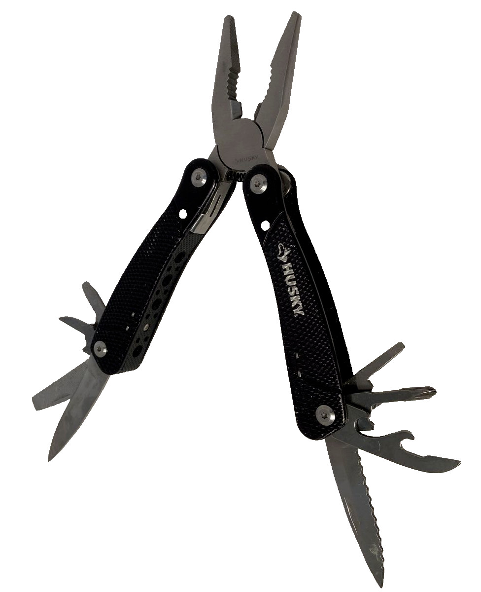 Husky 10 in 1 Folding Pocket Multi Tool Kit Stainless Pliers Knife File – Black