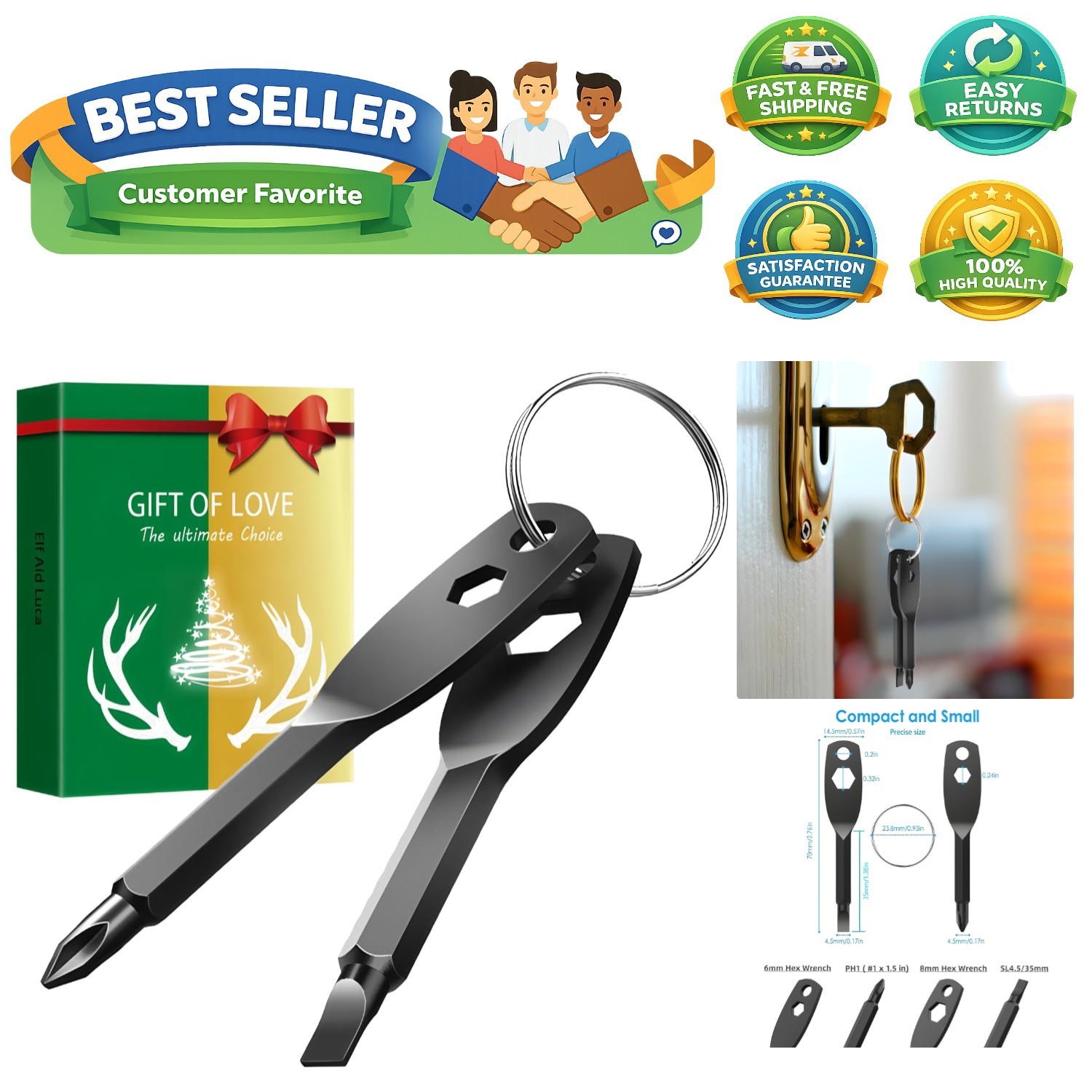 Stocking Stuffers for Men, 4-in-1 Pocket Screwdriver Keychain Tools, Mens Chr…