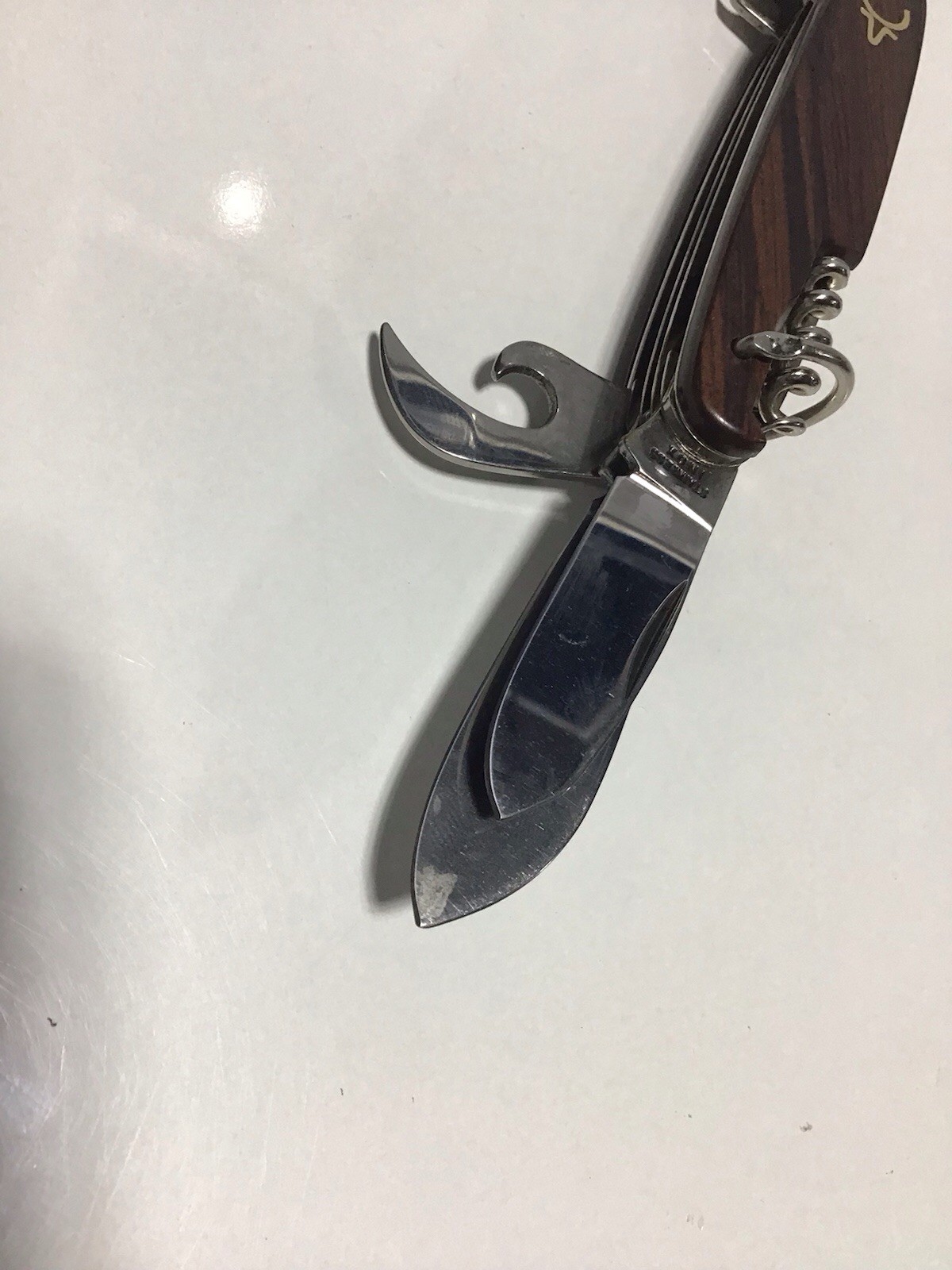 Vintage Browning Japan Multi Tool Pocket Knife Wood Handle Corkscrew
