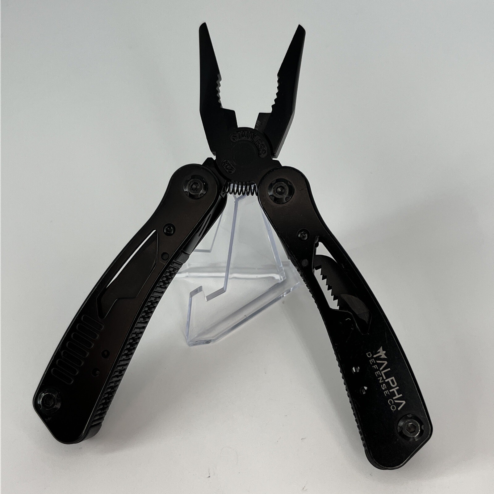 ALPHA DEFENSE CO Black Multitool Pocket Knife Pliers 2CR Stainless Steel
