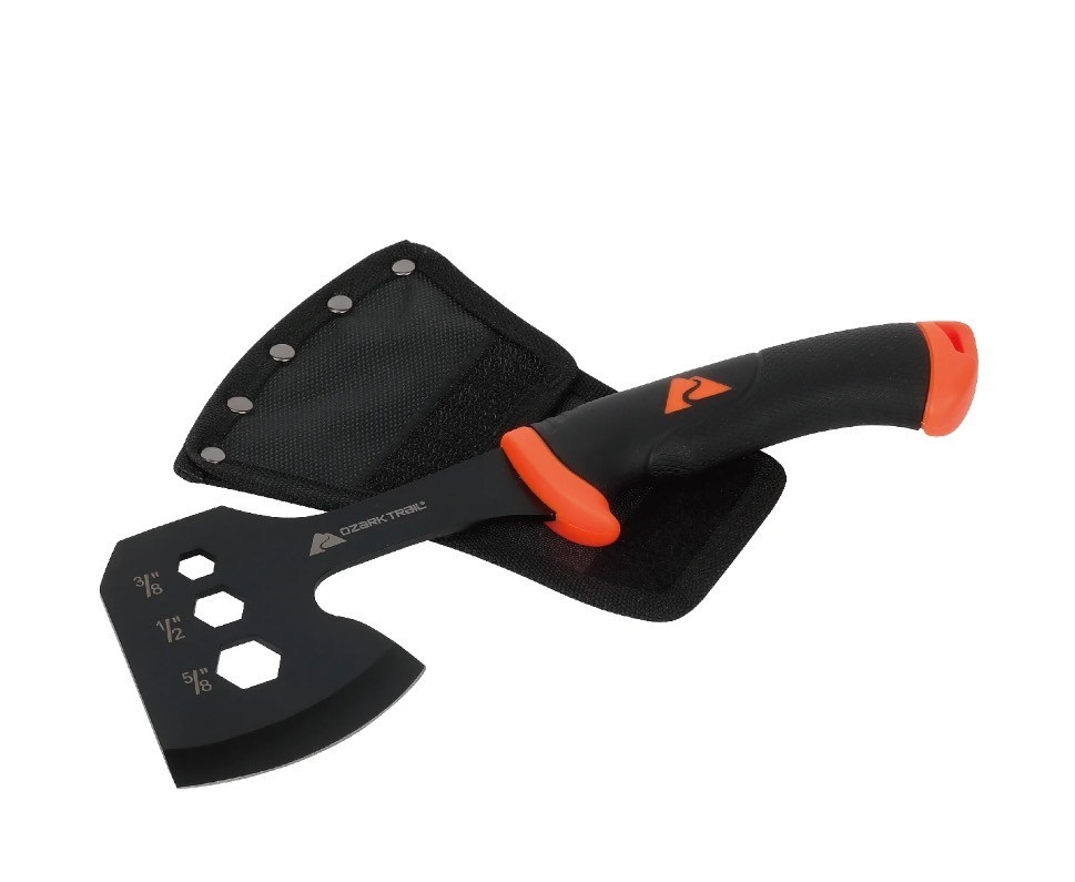 Ozark Trail 7-Piece Camping Tool Set with Hammer, Axe, Flashlight, and Knives, B