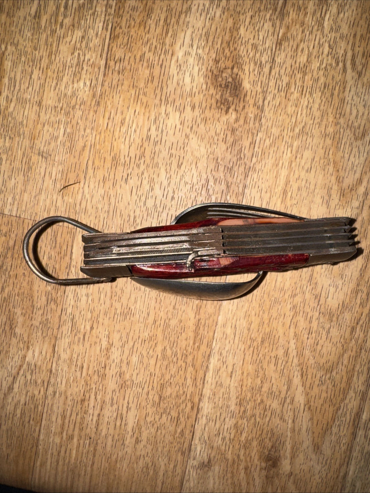 Vtg Camp Multi Tool Folding Pocket Knife Full Size Spoon Fork Saw Knife Camping