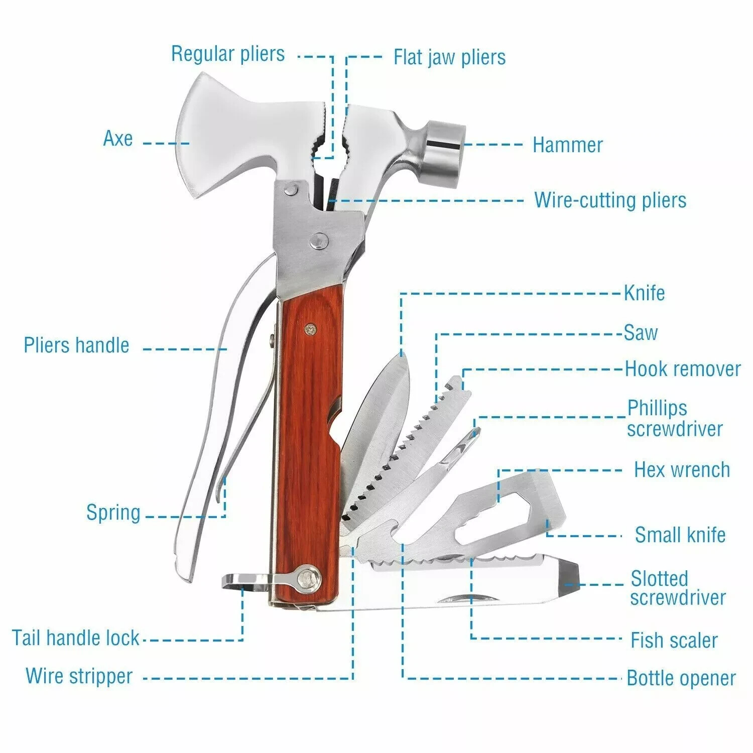 Outdoor Hunting Hatchet Multitool, 18-in-1 Survival Gear for Camping, Hiking