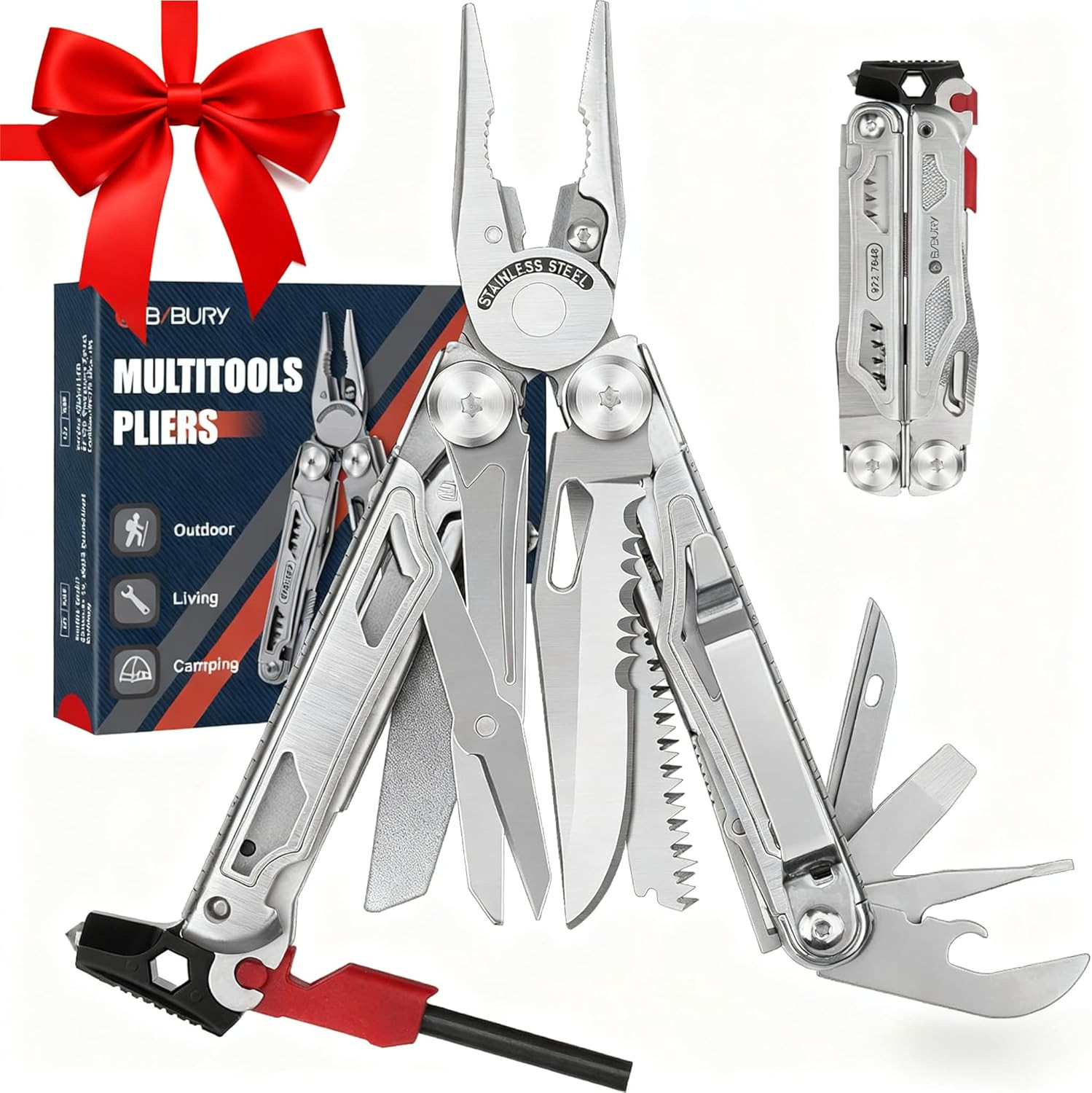 Multitool Pliers BI2038B, 22-In-1 Stainless Steel Multi Tool with Flint, Window