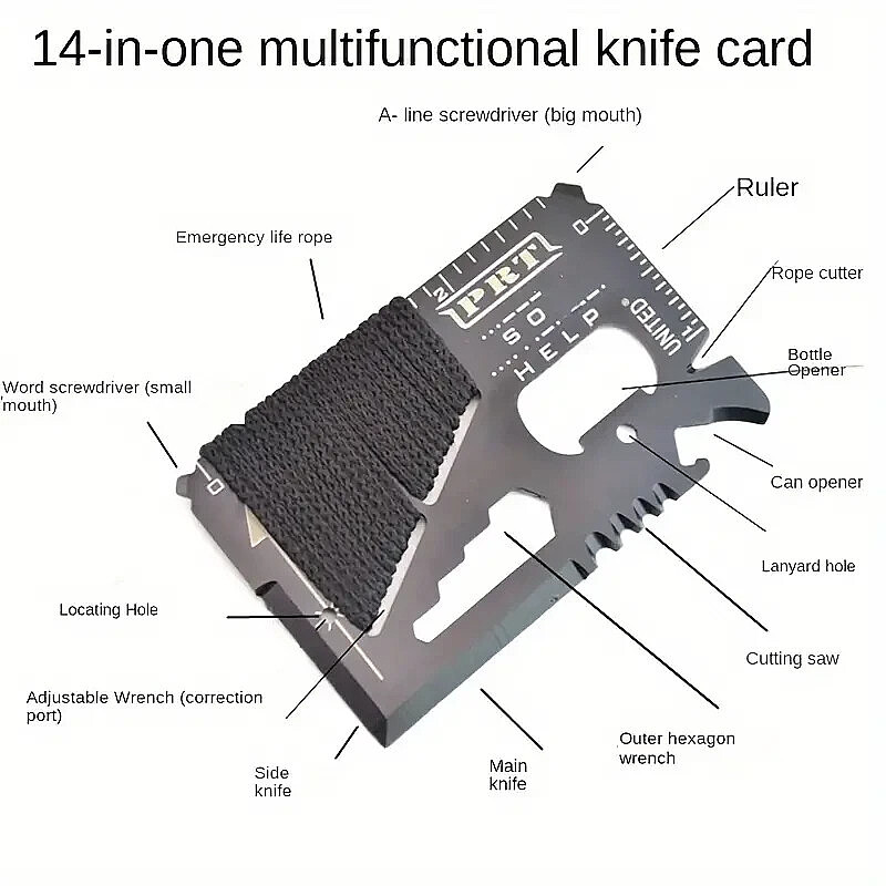 Versatile Compact Multifunction 14-in-1 Stainless Steel Pocket Survival Tool