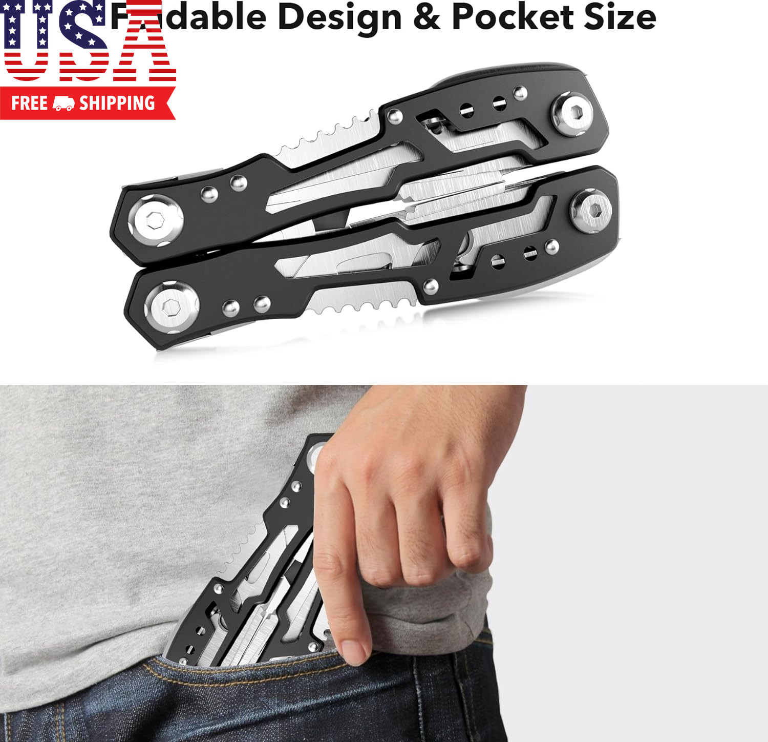 14-In-1 Multitool with Safety Locking, Professional Stainless Steel Multitool Pl
