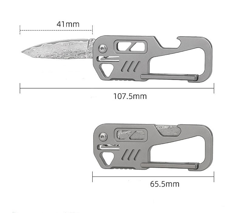 EDC Titanium Alloy Damascus Blade Keychain Outdoor Portable Folding Multi-Tools
