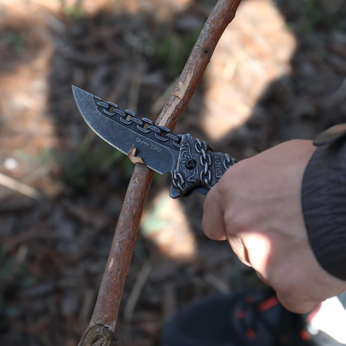 Stainless Steel Pocket Folding Knife With A Sculpted Chain Handle Safety Liner L